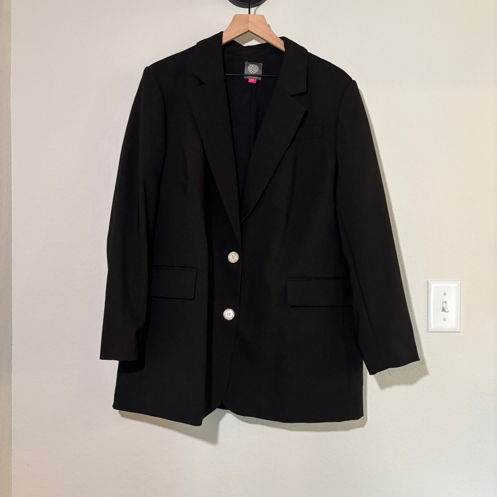 Vince Camuto Blazer 20W Stretch Two Button Black Professional Dark Academia
